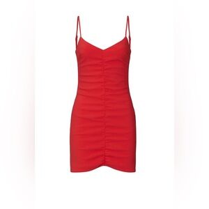 Likely Vibrant Red Ruched Slip Dress